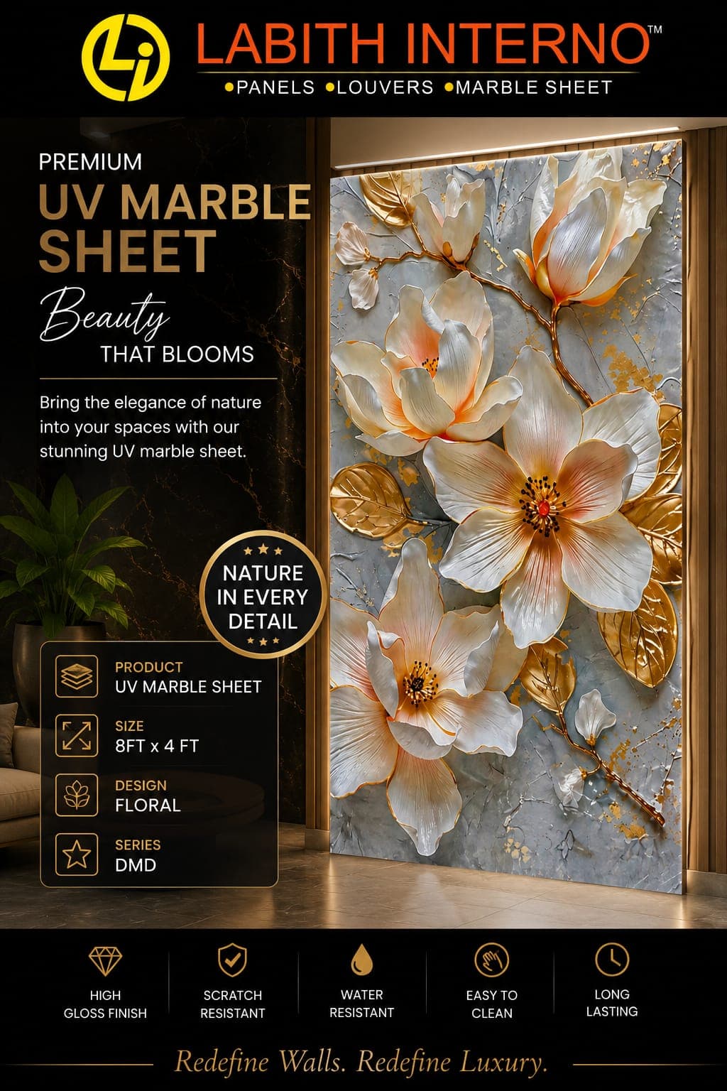 UV Marble Sheet premium interior finish
